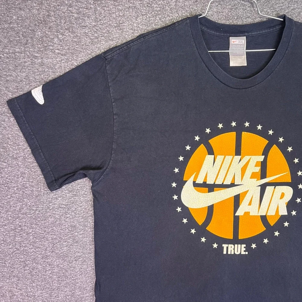 Nike Air Shirt Men 2XL Navy True Basketball Athletic AF1 Sleeve Graphic Logo Y2K